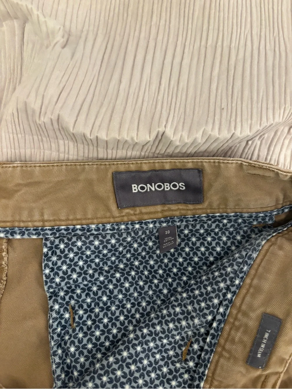 Bonobos Men’s Chino Shorts Khaki 7” Inseam Size 30 Cotton
